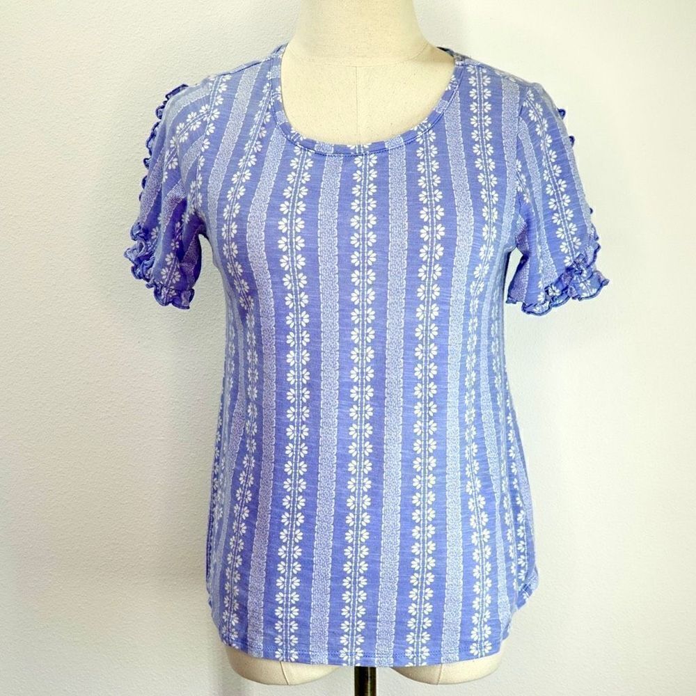 LC Lauren Conrad Floral Stripe Ruffle Sleeve T-Shirt - XS
